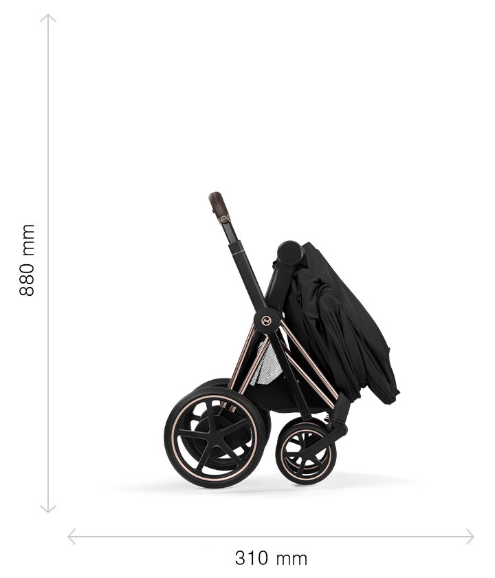 CYBEX Platinum e-Priam Style Podvozok - Rozmery - zložený