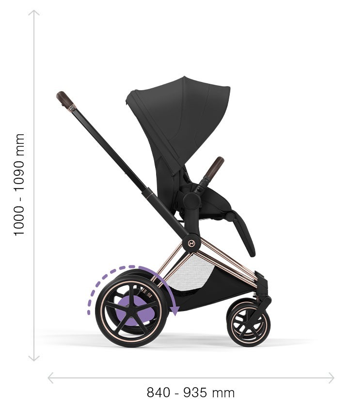 CYBEX Platinum e-Priam Style Podvozok - Rozmery - rozložený