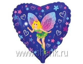 Шар 18'' (45см) сердце девочка фея синем fm Шар 18'' (45см) сердце девочка фея синем fm