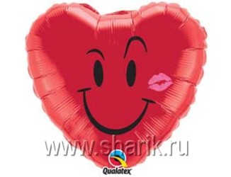 Шар 18'' (45см) сердце улыбка с поцелуем Шар 18'' (45см) сердце улыбка с поцелуем