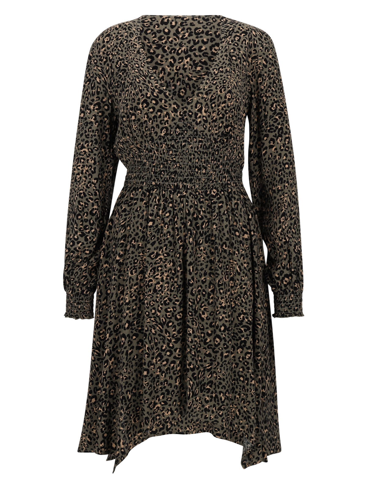 Apricot Leopard Smock Waist Hankyhe female
