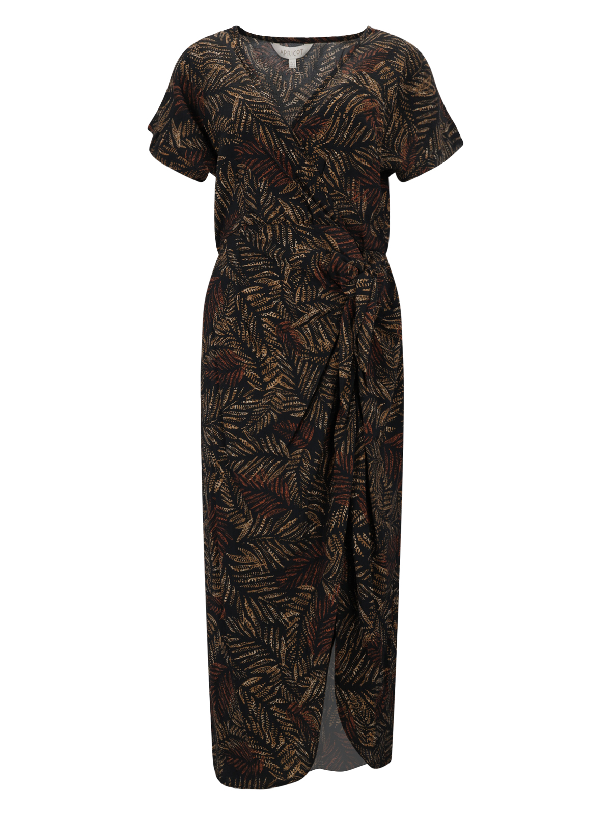 Apricot Leaf Print Wrap Dress female
