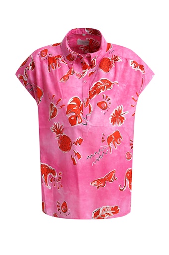 Sleeveless blouse w collar and halfplacket female