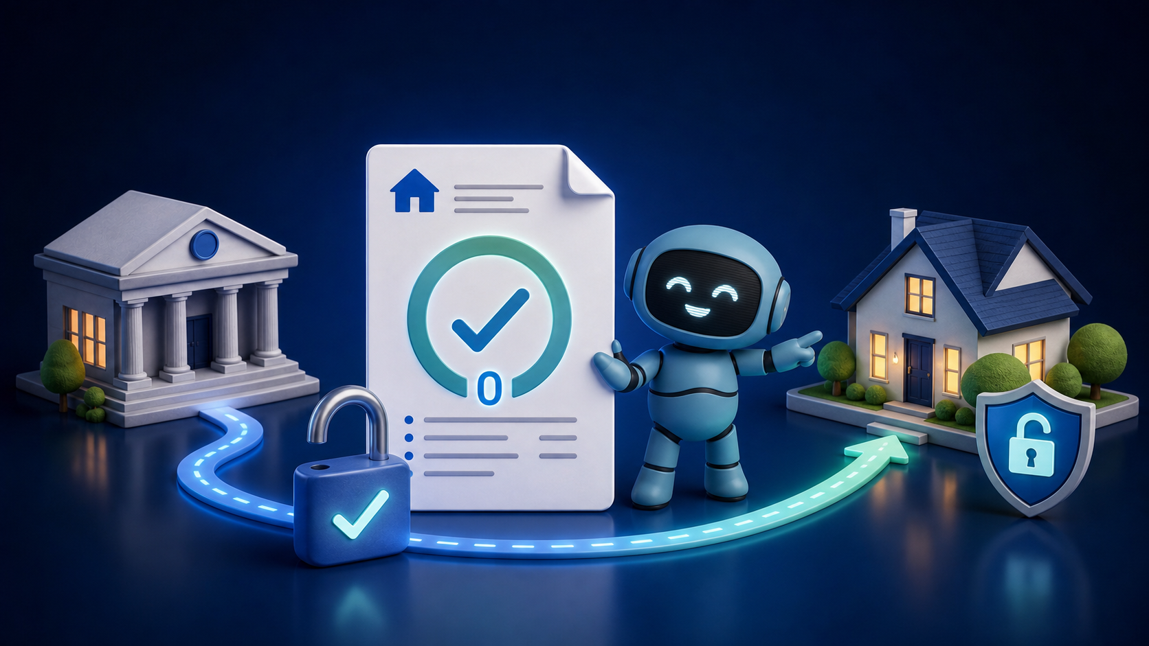 Robot Bankári pri dome vysvetľuje predčasné splatenie hypotéky bez poplatku.
