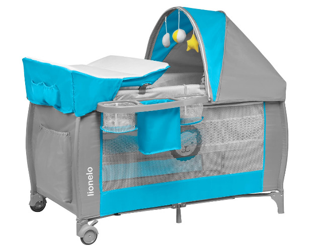 Lionelo Sven Plus in blau grau Kinder Baby Reisebett mit ...