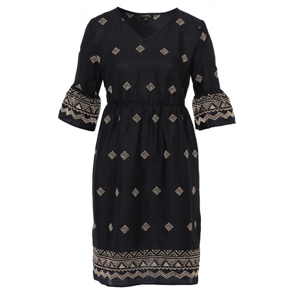 Embroidered Linen Dress - 0790/black