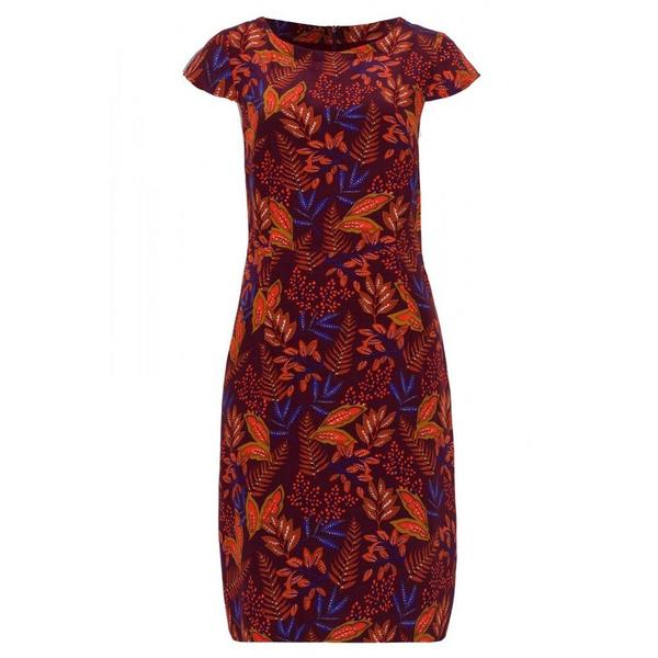 Autumn Leaf Print Dress Active - 4548/wine red mul