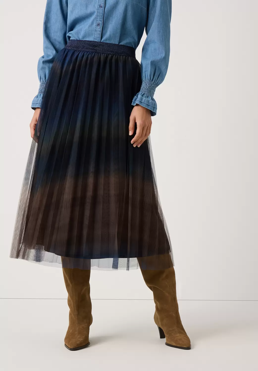 Printed Pleated Mesh-Skirt