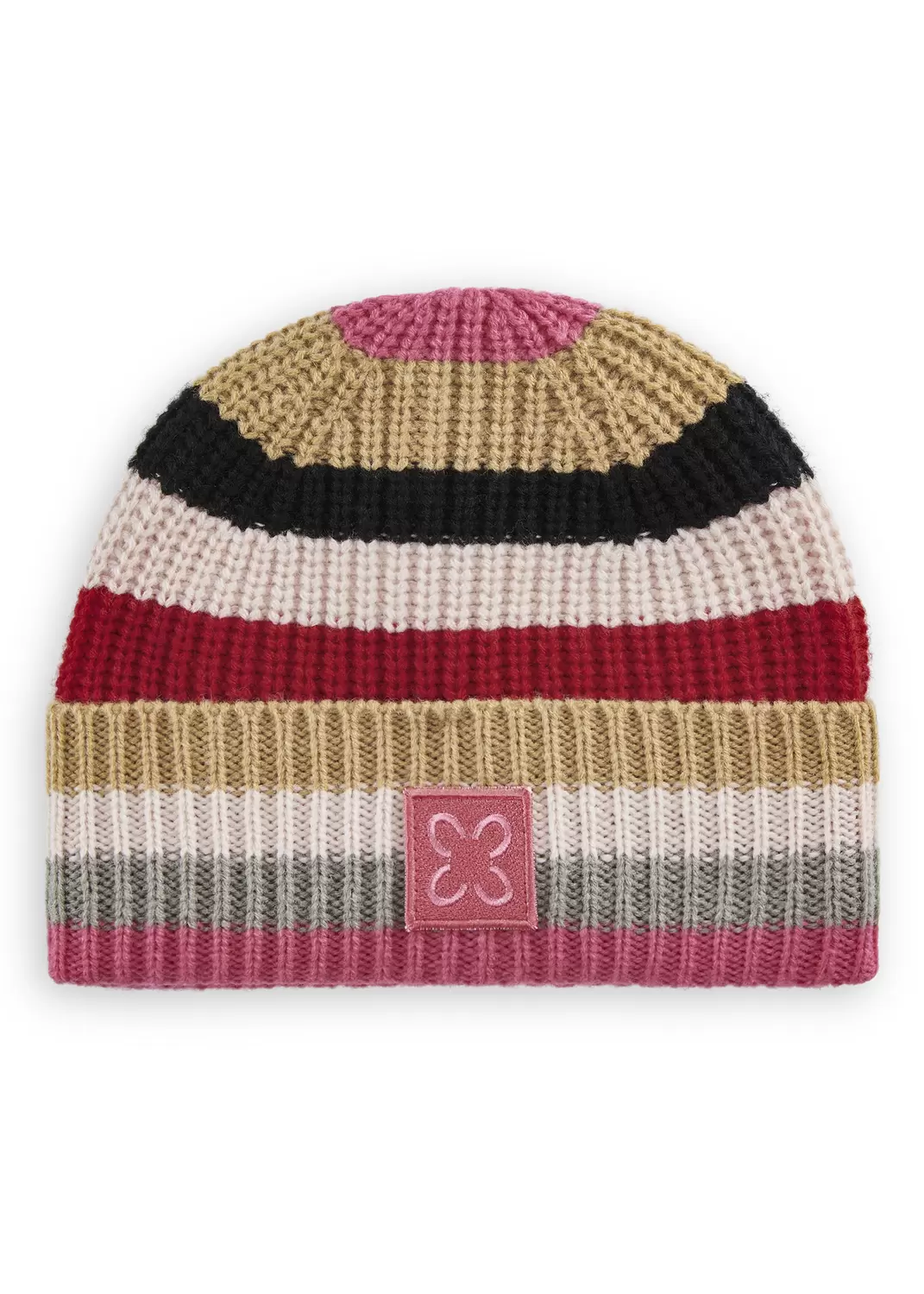 Gestrickte Mütze aus weicher Wollmischung mit bunten Streifen