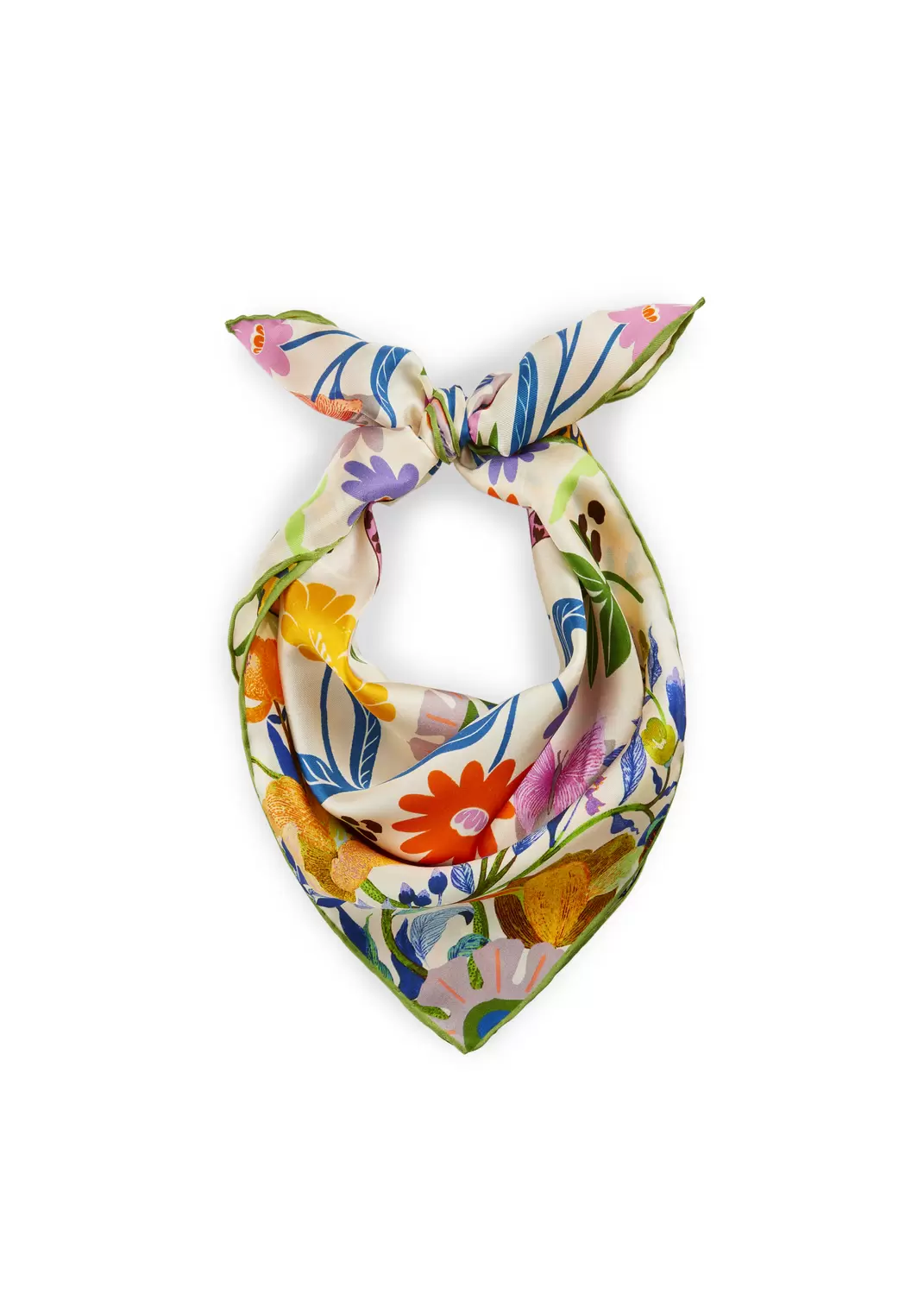 Premium Nickituch aus edler Seide mit Katzen-Motiv und Blumenmuster