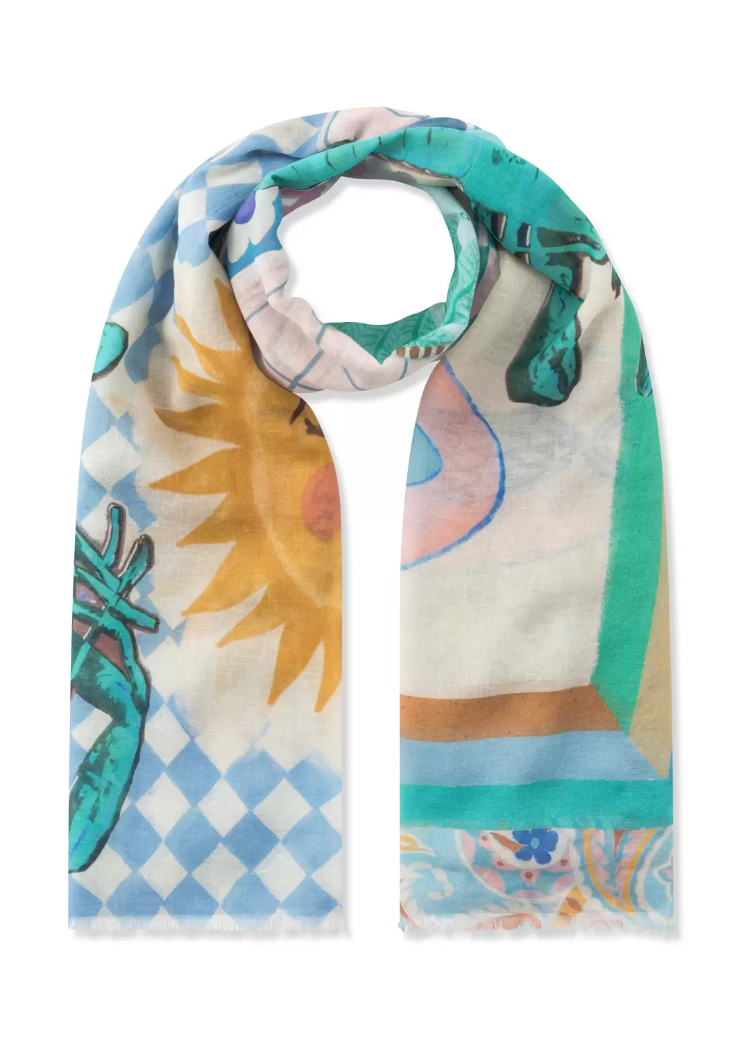 PRINTED SCARF COTTON MIX SUN PATTER