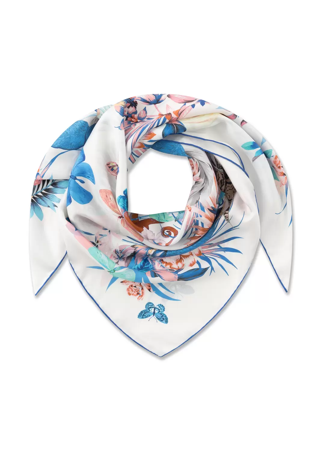 PRINTED SQUARE SILK FLOWER BUTTERFL