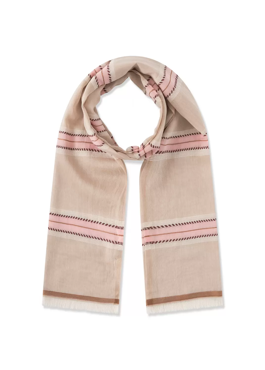 WOVEN SCARF COTTON MIX STRIPES beig