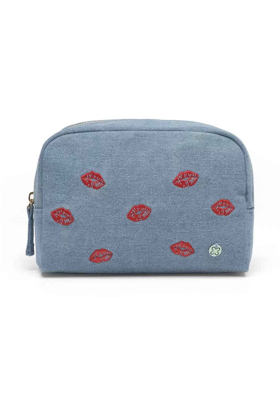 COSMETIC BAG COTTON DENIM LIPS blau