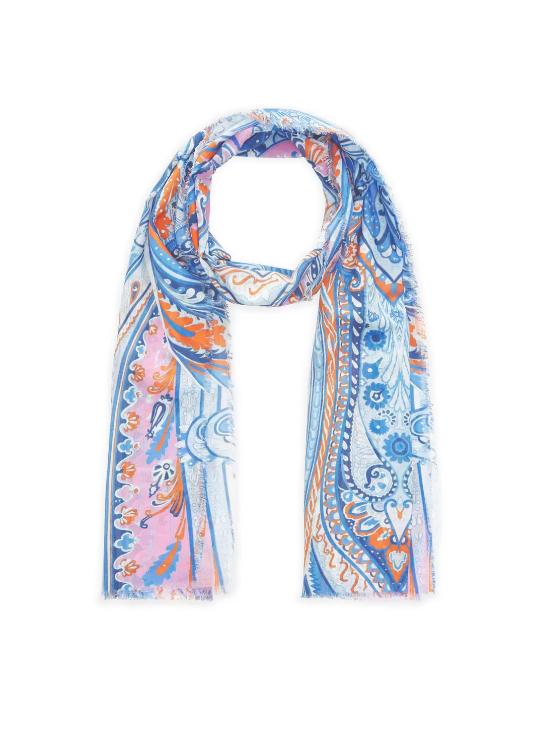 PRINTED SCARF COTTON PAISLEY blau-5