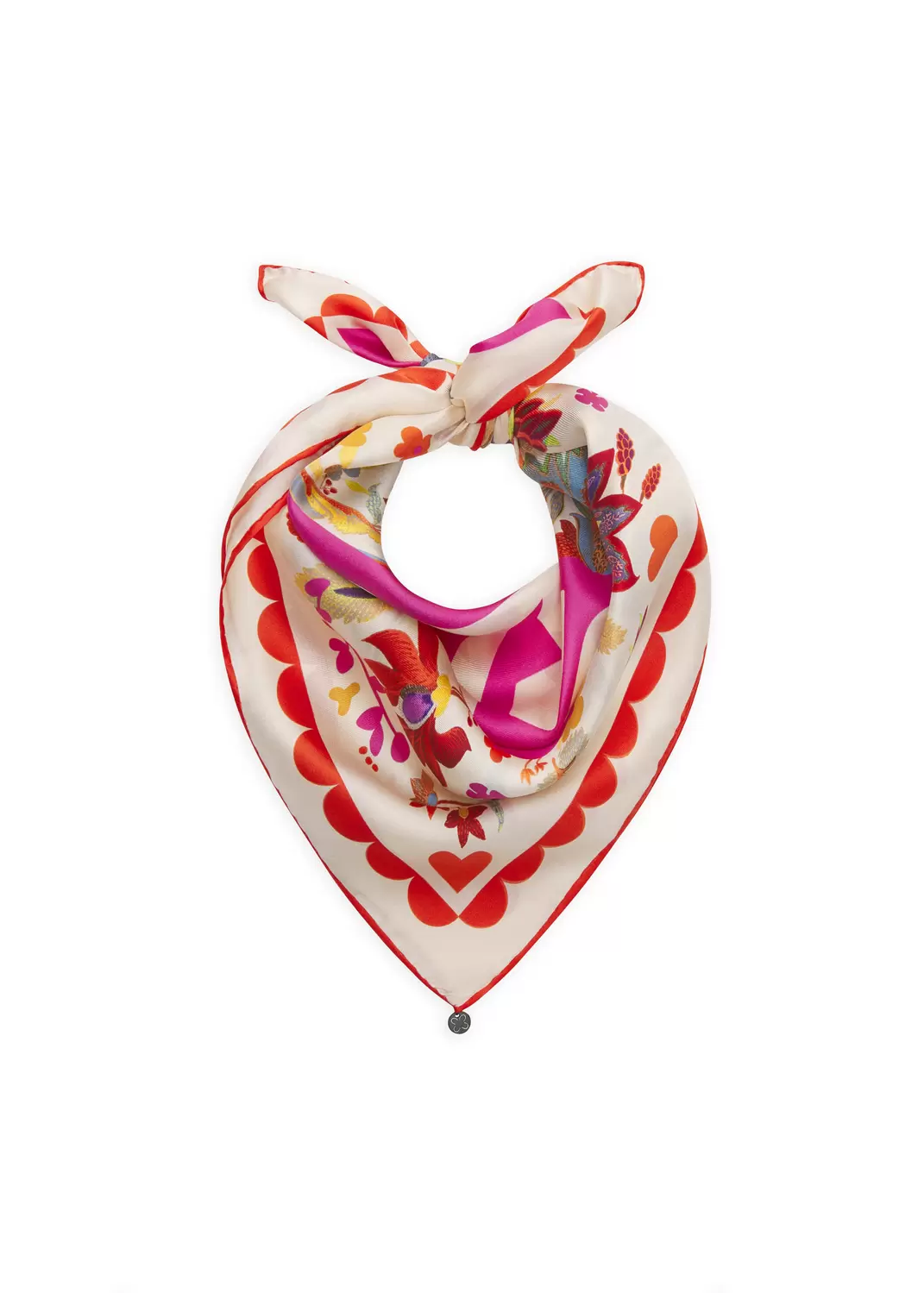 Luxuriöses Nicki Tuch aus reiner Seide mit Blumenmuster und LOVE MOM-Schriftzug