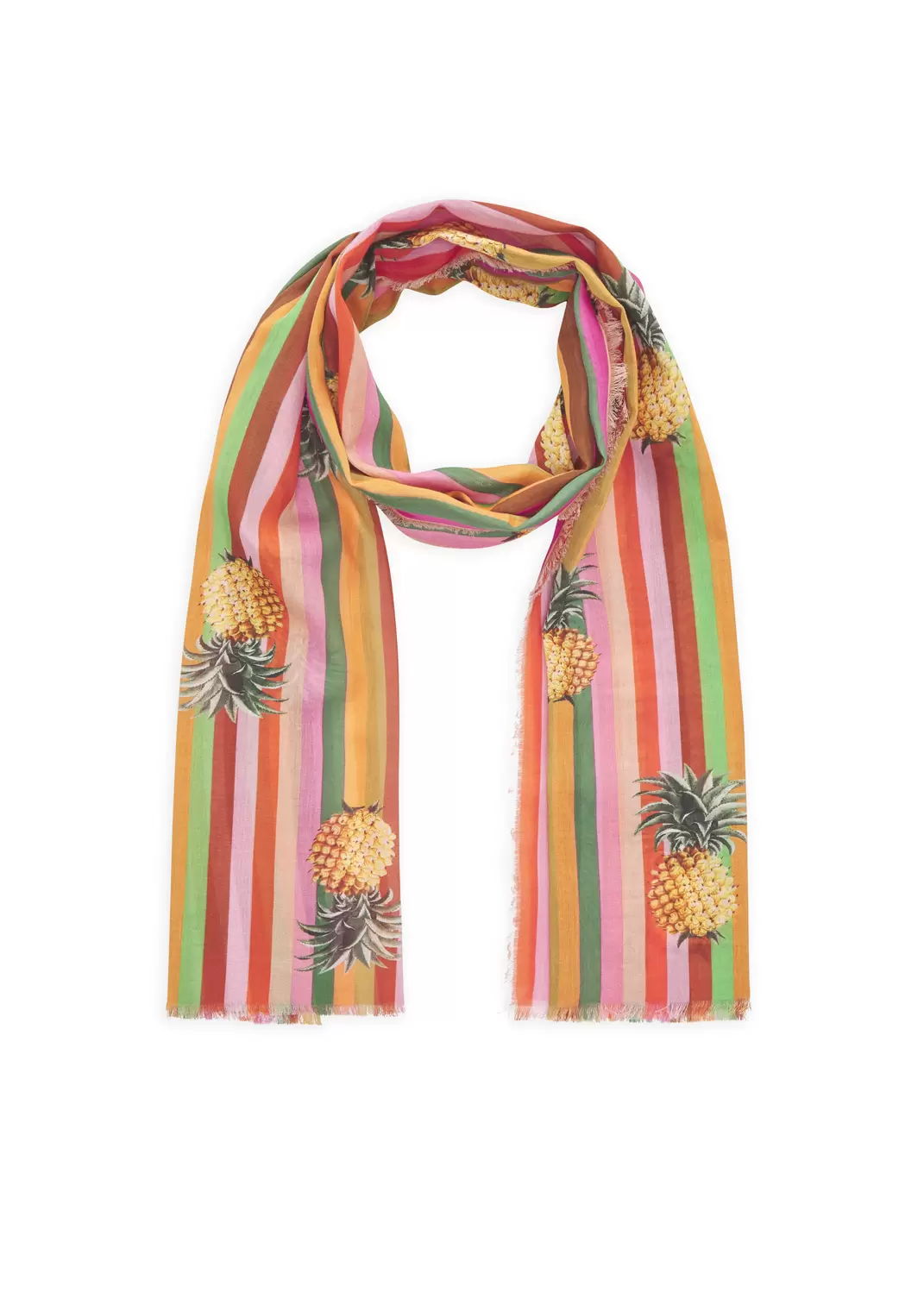 Leichter Schal aus Baumwolle mit Streifen und Ananas-Motiven
