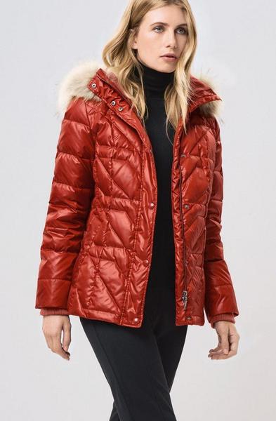 Jacke Daunen mit Webpelz - 47/carmine