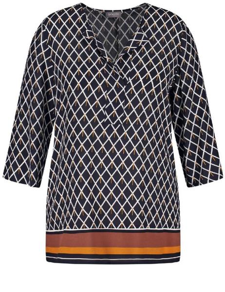 BLUSE 3/4 ARM - 08102/NAVY GEMUSTERT