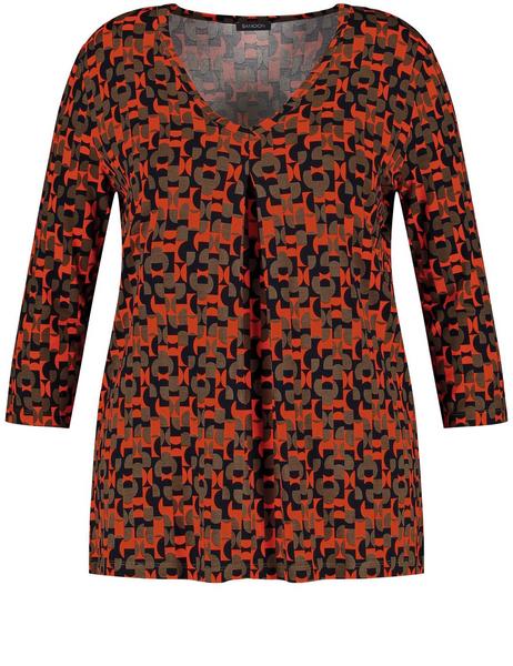 T-SHIRT 3/4 ARM - 06412/GLOWING ORANGE GEMUSTERT