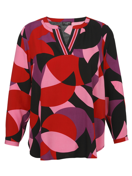 Bluse V-Ausschnitt 1/1 Arm Druck - 103/schwarz mul