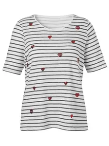 T-Shirt Rundhals 1/2 Arm Ringel Pailletten