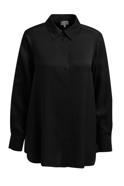 LONG BLOUSE W COLLAR, PLACKET AND 1 - 099/BLACK