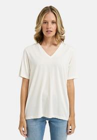 T-shirt with v-neck and yoke with pleat at back