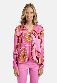 Blouse w neckpanel, V-neck, gathering at neckopening, 1/1 sleeves