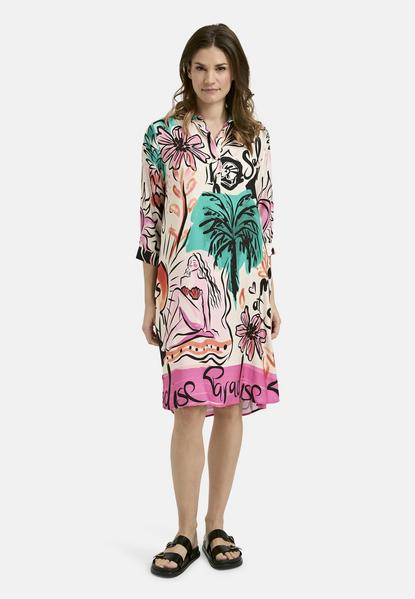 Dress w collar, half placket, 3/4 sleeves w cuffs + turn up