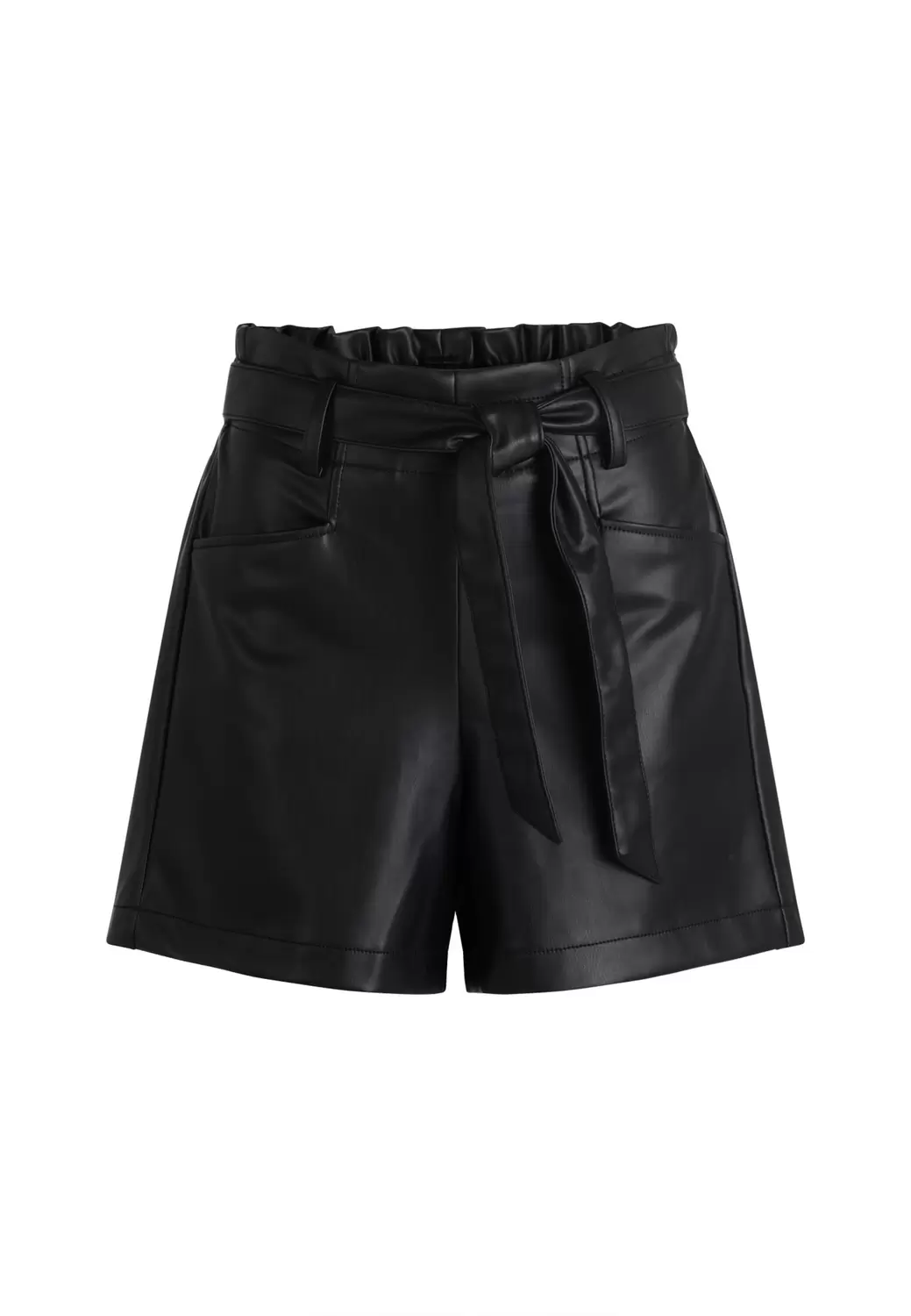 Shorts Lederoptik mit Bindegürtel