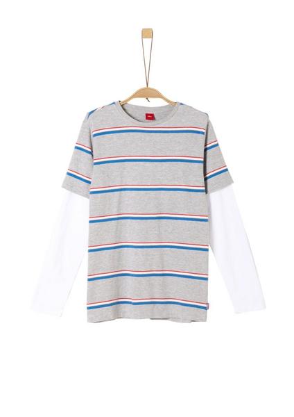 T-SHIRT LANGARM - 94G2/greymelange knittedstripe