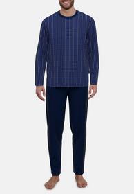Pyjama, Rundhals, offen - 694/blau-dunkel-Karo