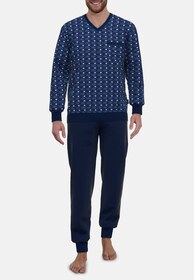 Pyjama, V-A., B?ndchen - 665/blau-dunkel-Allover