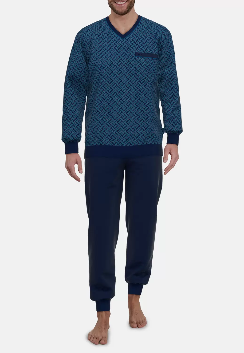 Pyjama, V-A., B?ndchen - 655/blau-mittel-Allover