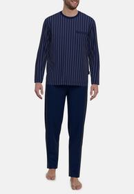 Pyjama, Rundhals, offen - 698/blau-dunkel-multicol