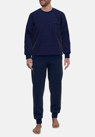 Pyjama, Rundhals, B?ndchen - 660/blau-dunkel-uni