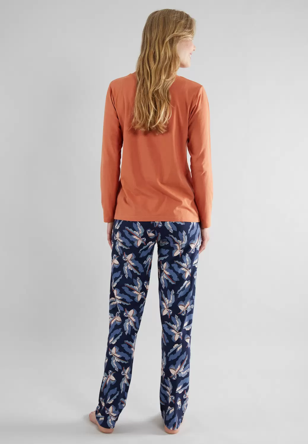 Pyjama, Rundhals, offen - 698/blau-dunkel-multicol