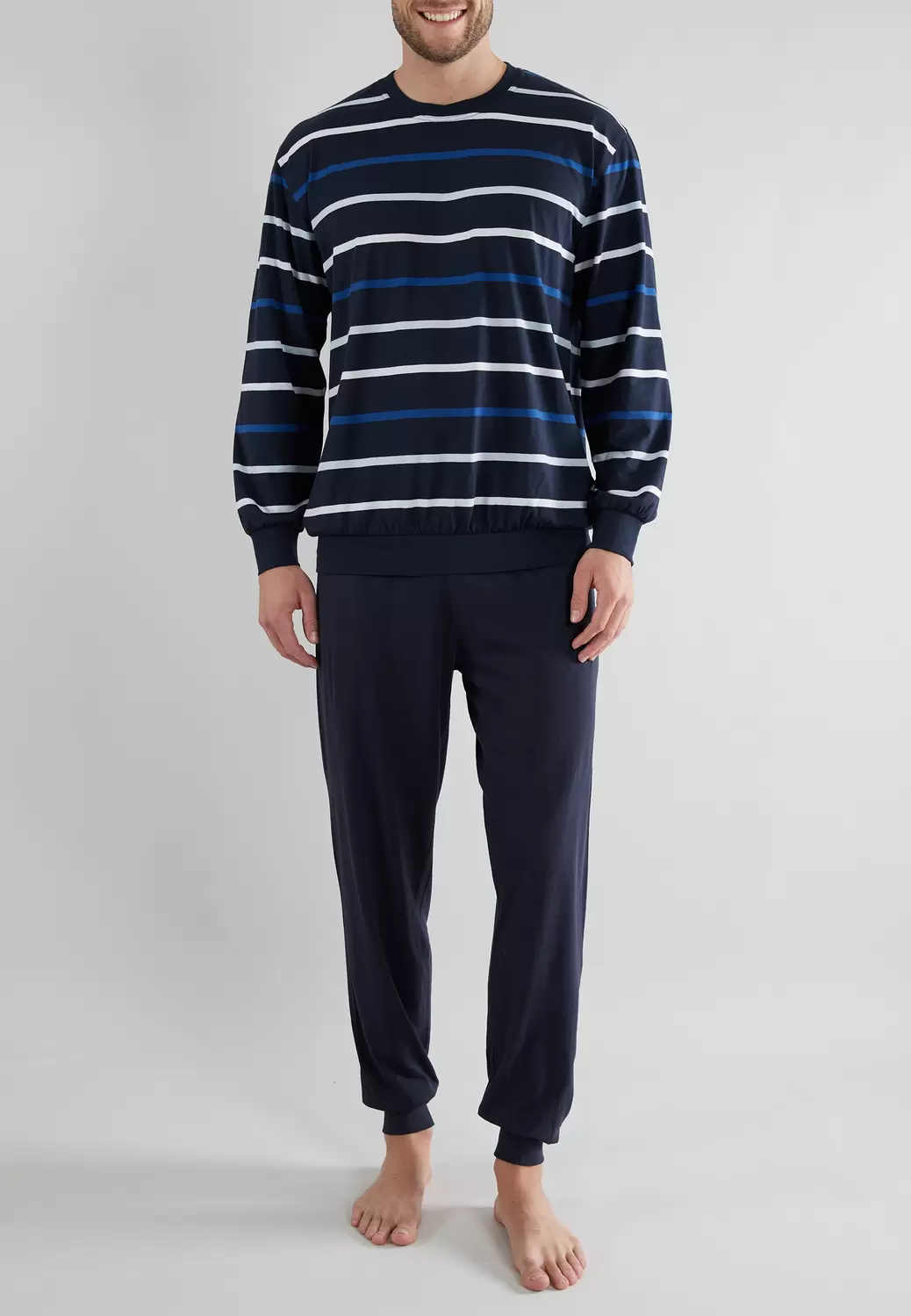 Pyjama, Rundhals, B?ndchen - 652/blau-mittel-Ringe