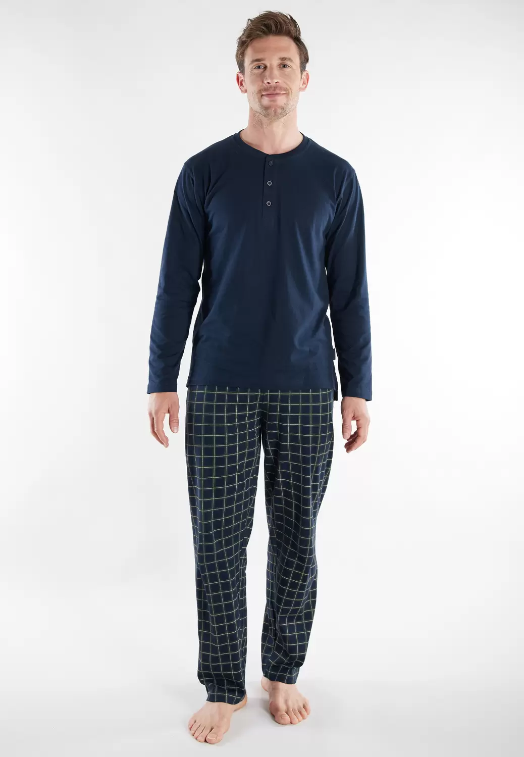 Lounge Set, 3-Knopfv., offen, blau-dunkel-Karo