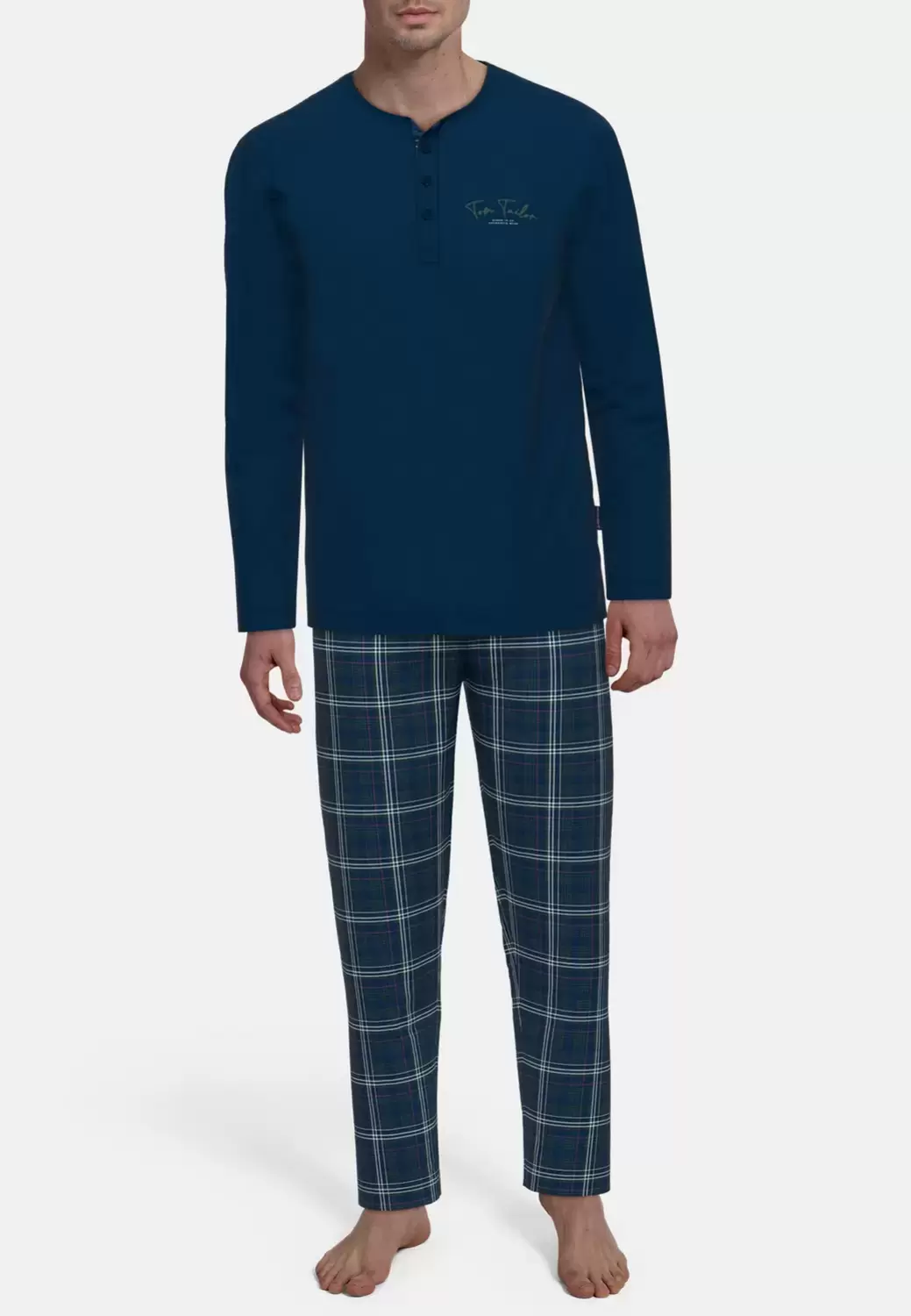 Pyjama, 4-Knopfv., offen, blau-mittel-Karo