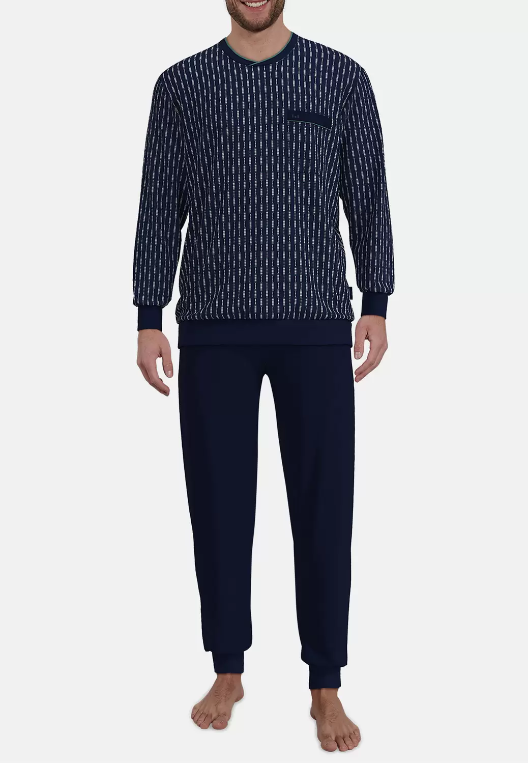 Pyjama, Rundhals, Bündchen, blau-dunkel-Allover