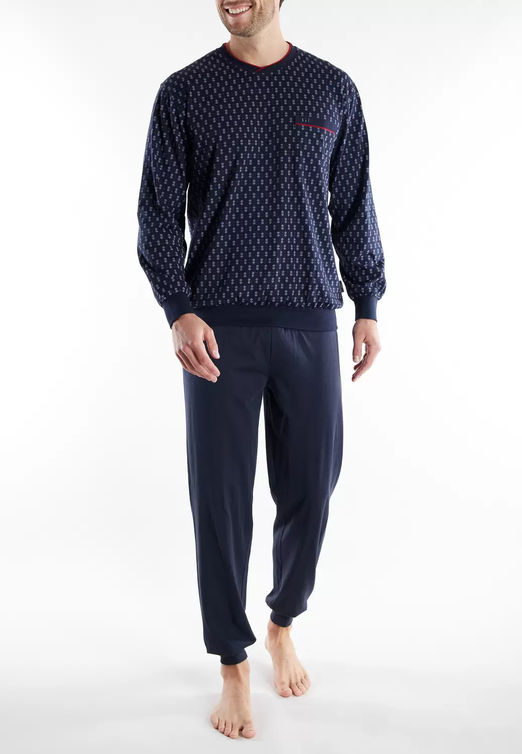 Pyjama, Rundhals, Bündchen, blau-dunkel-Minimal