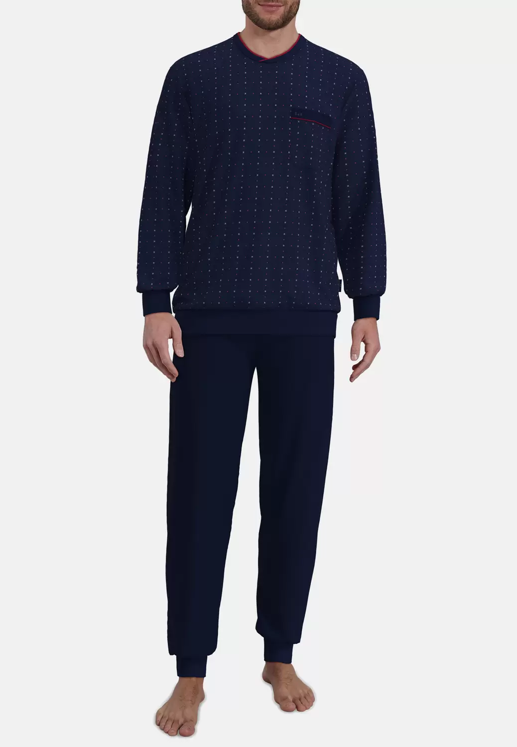 Pyjama, Rundhals, Bündchen, blau-dunkel-Minimal