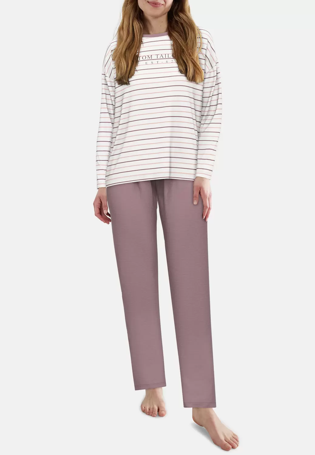 Pyjama, Rundhals, offen - 722/lila-mittel-Ringel