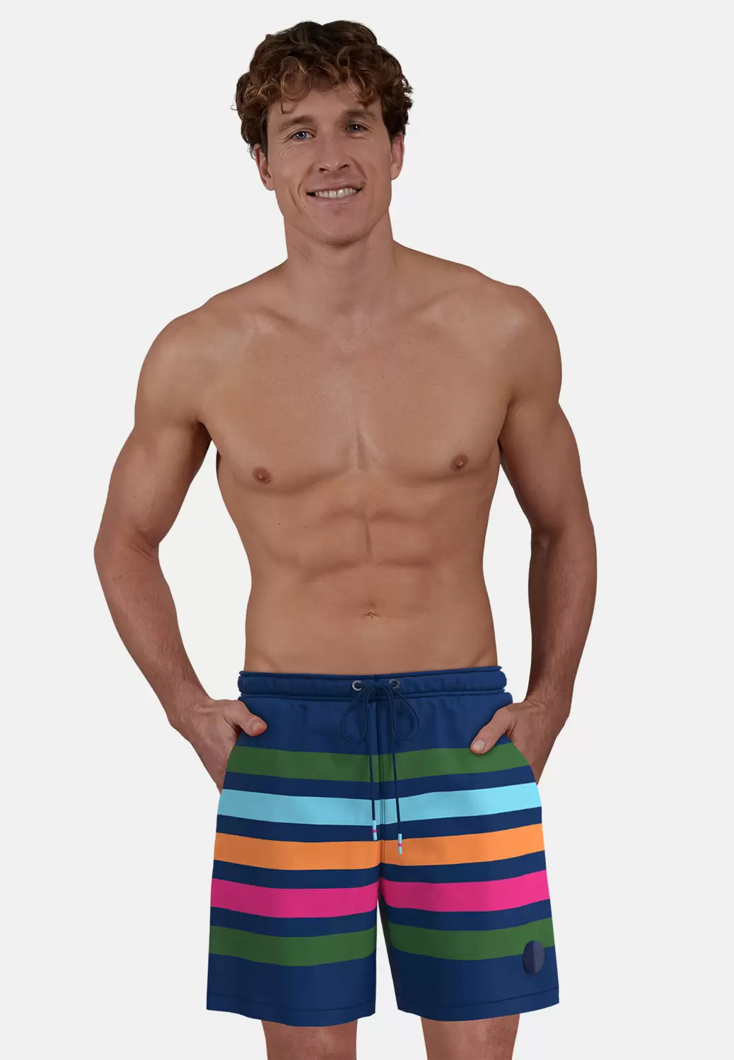 Badeshorts mittellang, blau-dunkel-Ringel