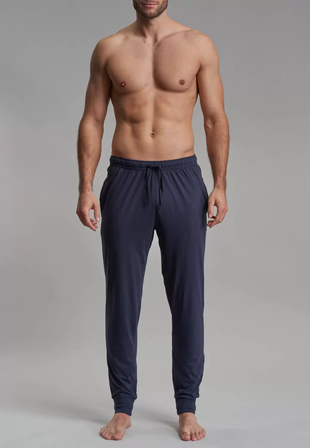 Pyjama Hose, lang, cuffs - 630/blau-dunkel-uni