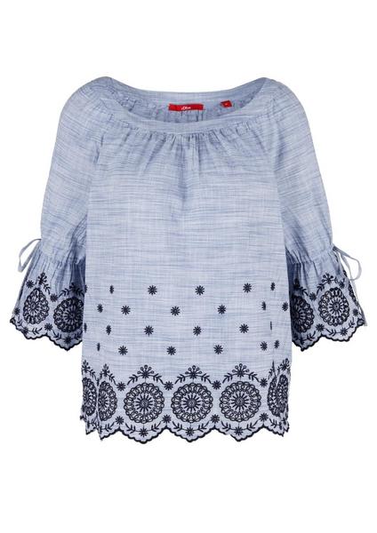 BLUSE 3/4 ARM - 53L3/light blue embroidery