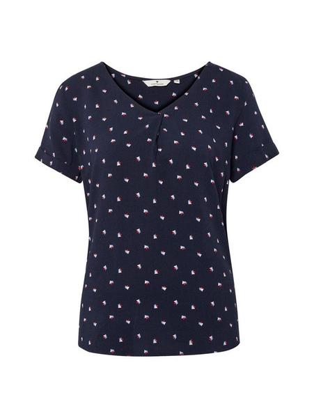 printed dobby blouse - 16114/navy triangle design