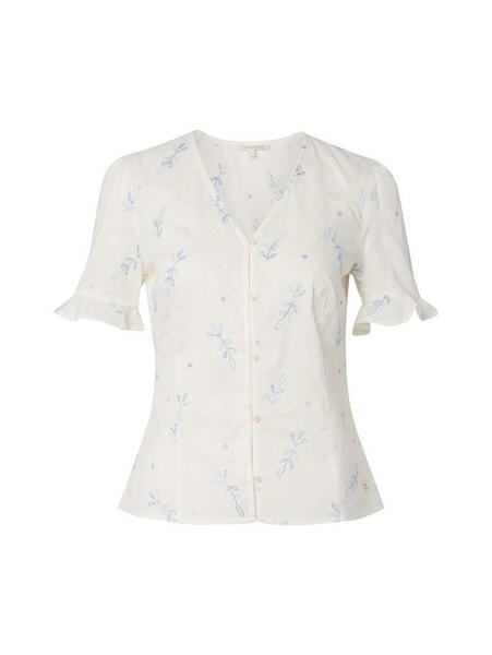v-neck schiffli blouse - 10332/Off White